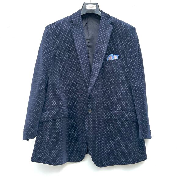 Samuel Windsor Navy Blue Suit Jacket Blazer Velvet Polka Dots 48 Quirky Fun - Picture 2 of 8